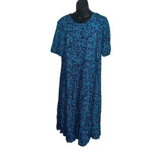 Vintage beautiful More Jazz Teal Green Paisley Floral Rayon Maxi Dress Oversized